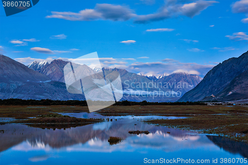 Image of Nubra valley in twilight. Ladah, India