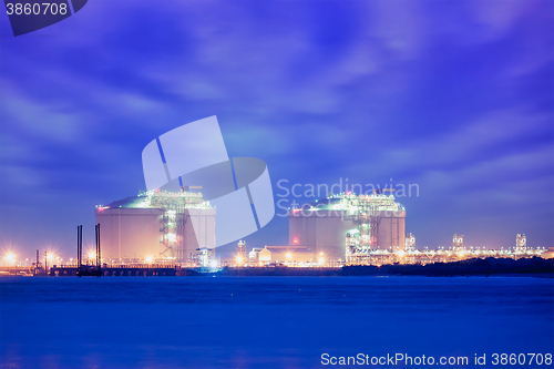 Image of Liquified natural gas LNG tanks in port