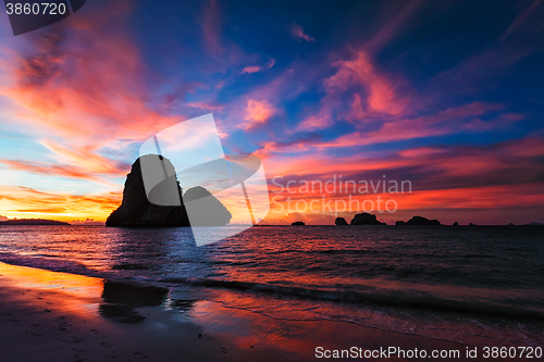 Image of Sunset on Pranang beach. Railay, Krabi, Thailand