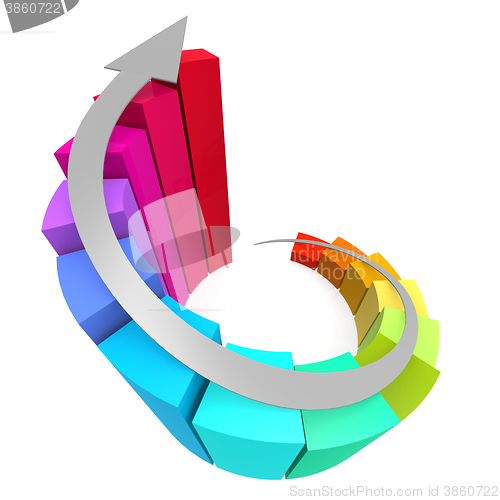 Image of Colorful winding bar chart with arrow