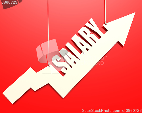 Image of White arrow with salary word hang on red background