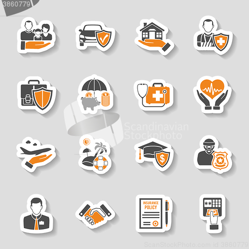 Image of Insurance Icons Sticker Set