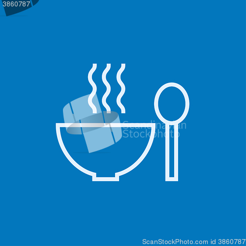 Image of Bowl of hot soup with spoon line icon.