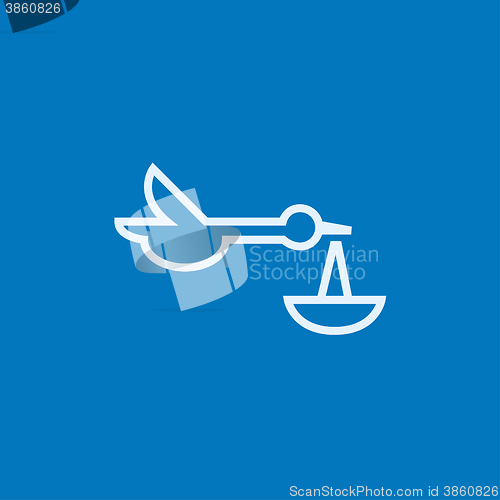 Image of Baby basket with stork line icon.