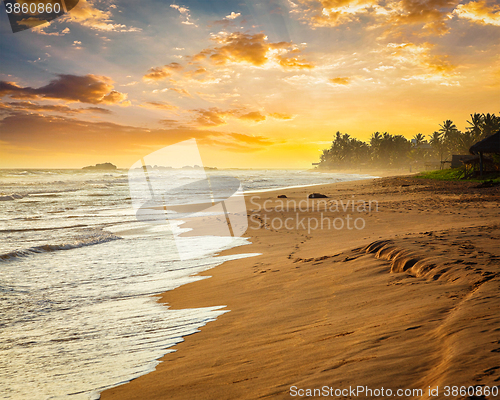 Image of Ocean sunset at sea beach