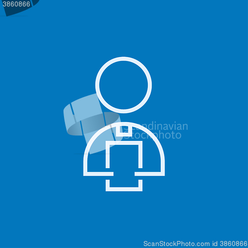 Image of Man holding digital tablet line icon.