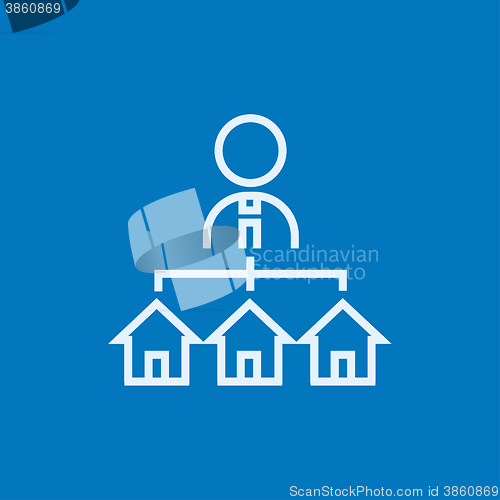 Image of Real estate agent with three houses line icon.