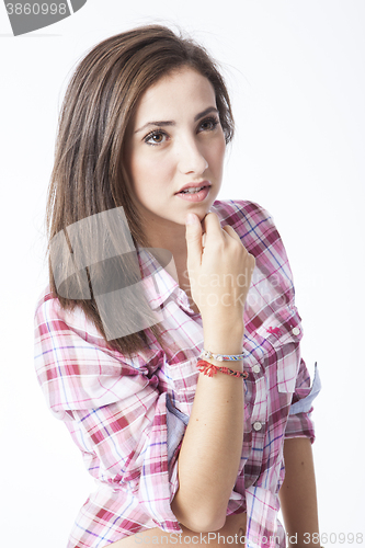 Image of portrait of a beautiful young short haired woman