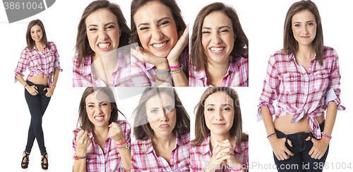 Image of diferent expressions of a young woman composition