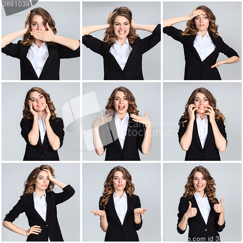 Image of The  collage of young woman\'s portraites with  different emotions