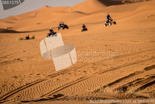 Image of Quads on Sahara Desert. Merzouga, Morroco.