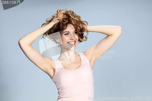 Image of The young woman\'s portrait with happy emotions