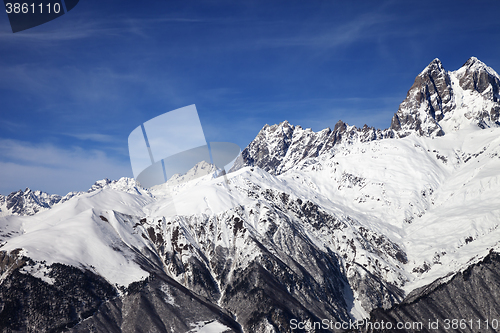 Image of View on mountains in sun wind day