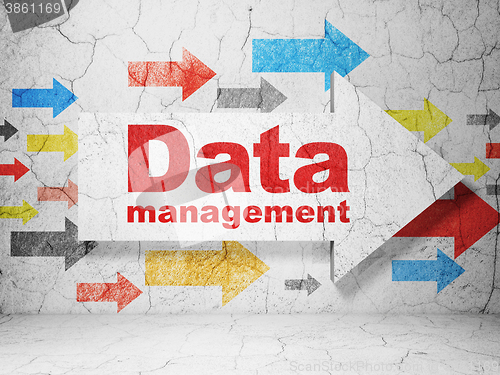 Image of Information concept: arrow with Data Management on grunge wall background
