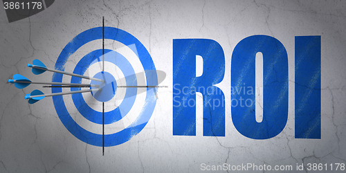 Image of Business concept: target and ROI on wall background