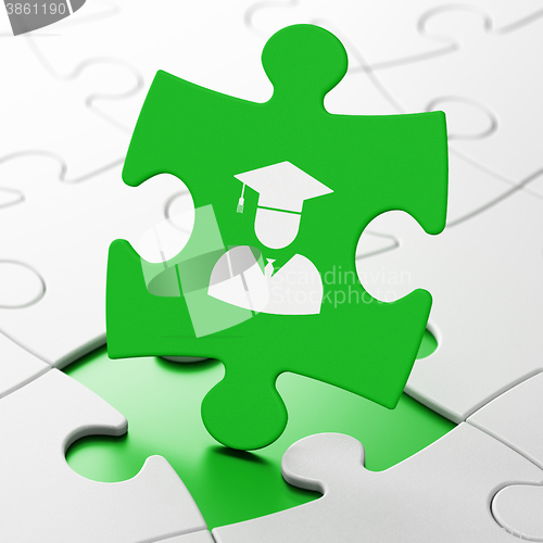 Image of Science concept: Student on puzzle background