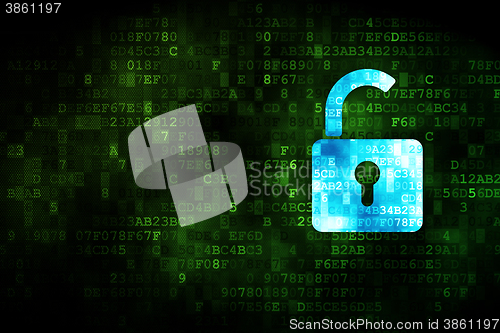 Image of Data concept: Opened Padlock on digital background