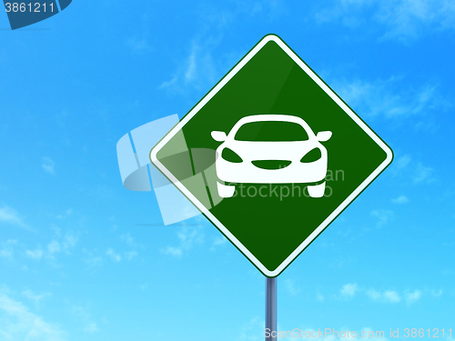 Image of Vacation concept: Car on road sign background