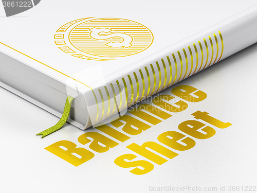 Image of Banking concept: book Dollar Coin, Balance Sheet on white background