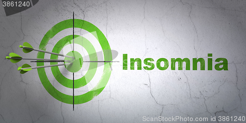 Image of Medicine concept: target and Insomnia on wall background