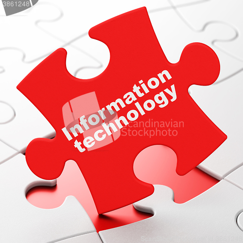 Image of Information concept: Information Technology on puzzle background