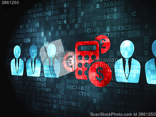 Image of Finance concept: Business Man And Calculator on digital background