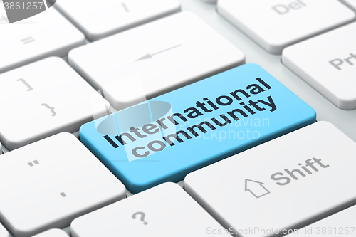 Image of Politics concept: International Community on computer keyboard background