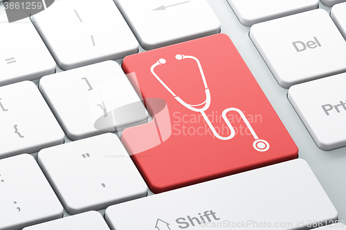 Image of Health concept: Stethoscope on computer keyboard background