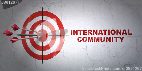 Image of Political concept: target and International Community on wall background