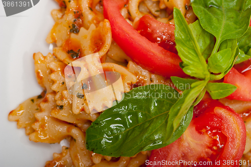 Image of Italian pasta farfalle butterfly bow-tie and tomato sauce