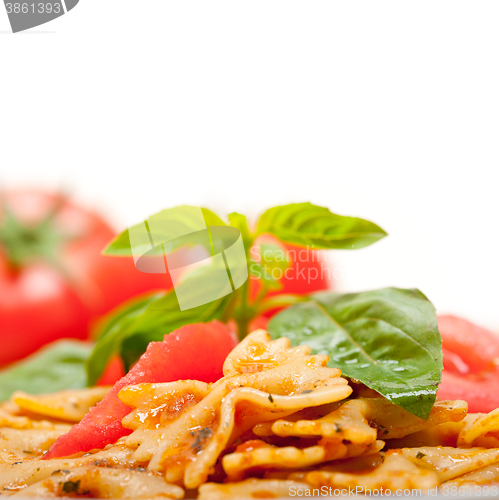 Image of Italian pasta farfalle butterfly bow-tie and tomato sauce