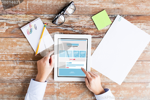 Image of close up of female hands web design on tablet pc