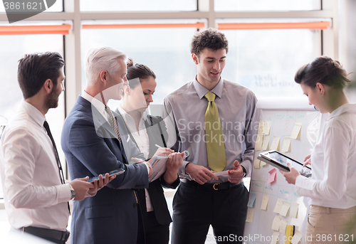 Image of young startup businessman making presentation to senior investio