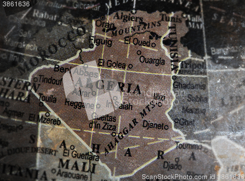 Image of Algeria map on vintage crack paper background