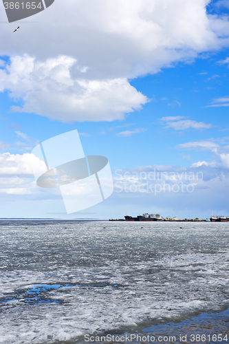 Image of Sky above lake port in spring