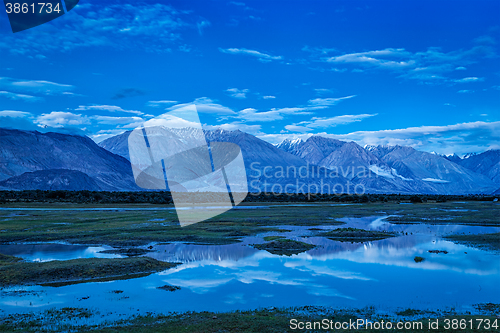 Image of Nubra valley in twilight. Ladah, India