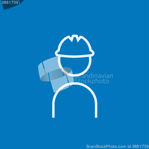 Image of Worker wearing hard hat line icon.