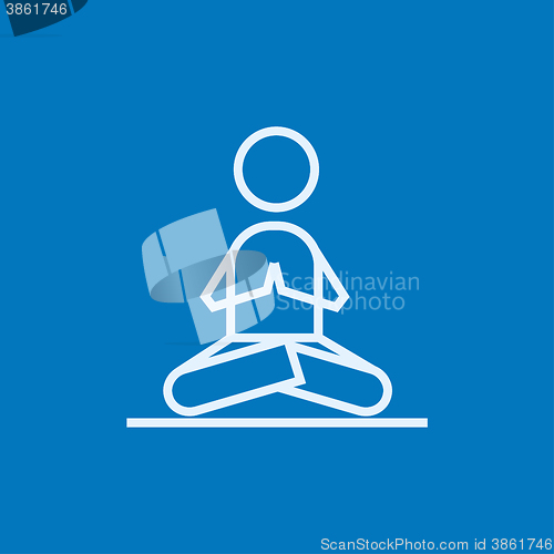 Image of Man meditating in lotus pose line icon.