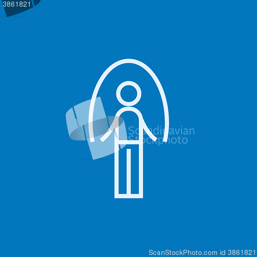 Image of Man exercising with skipping rope line icon.