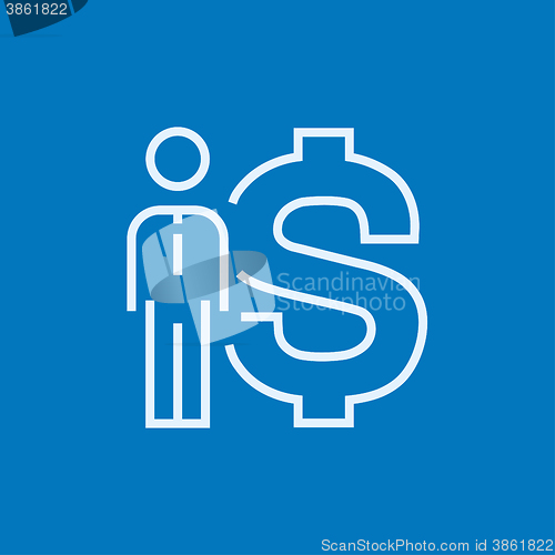 Image of Businessman standing beside the dollar symbol line icon.