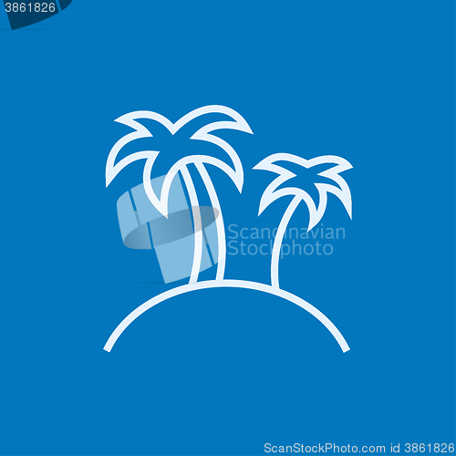 Image of Two palm trees on island line icon.