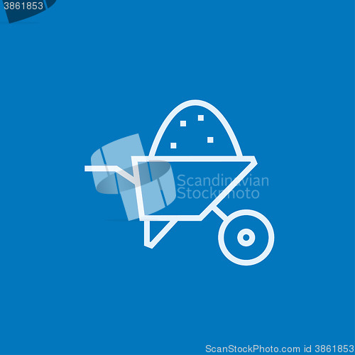 Image of Wheelbarrow full of sand line icon.