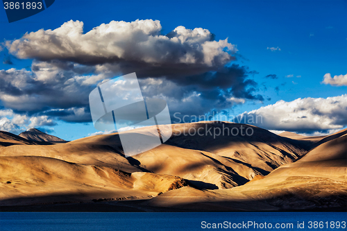 Image of Himalayas and Lake Tso Moriri on sunset. Ladakh