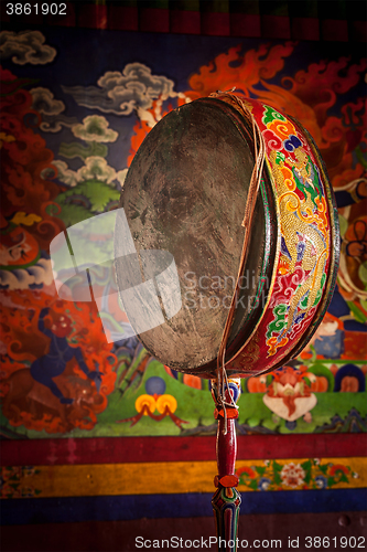 Image of Gong drum in Spituk monastery. Ladadkh, India