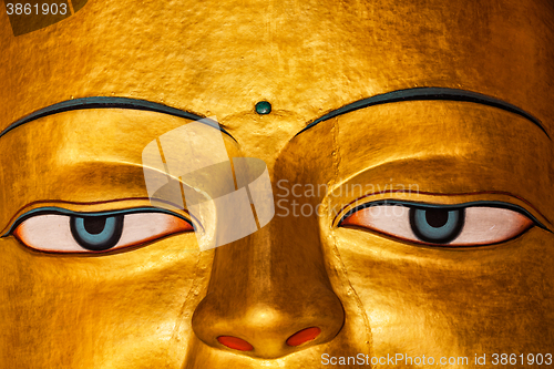 Image of Sakyamuni Buddha statue face close up