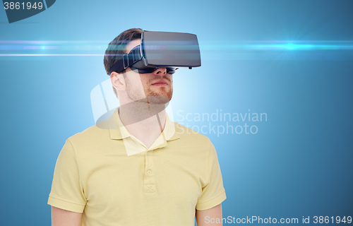 Image of man in virtual reality headset or 3d glasses