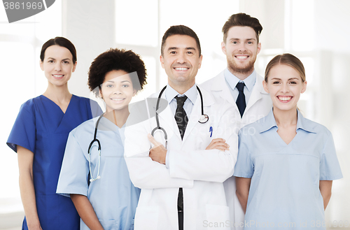 Image of group of happy doctors at hospital