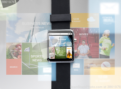 Image of close up of smart watch with internet applications