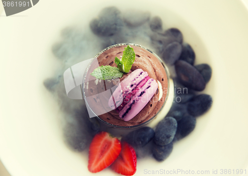 Image of close up of chocolate dessert at restaurant