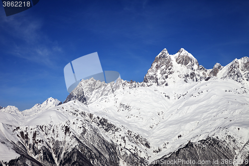 Image of Mount Ushba in winter at sunny day